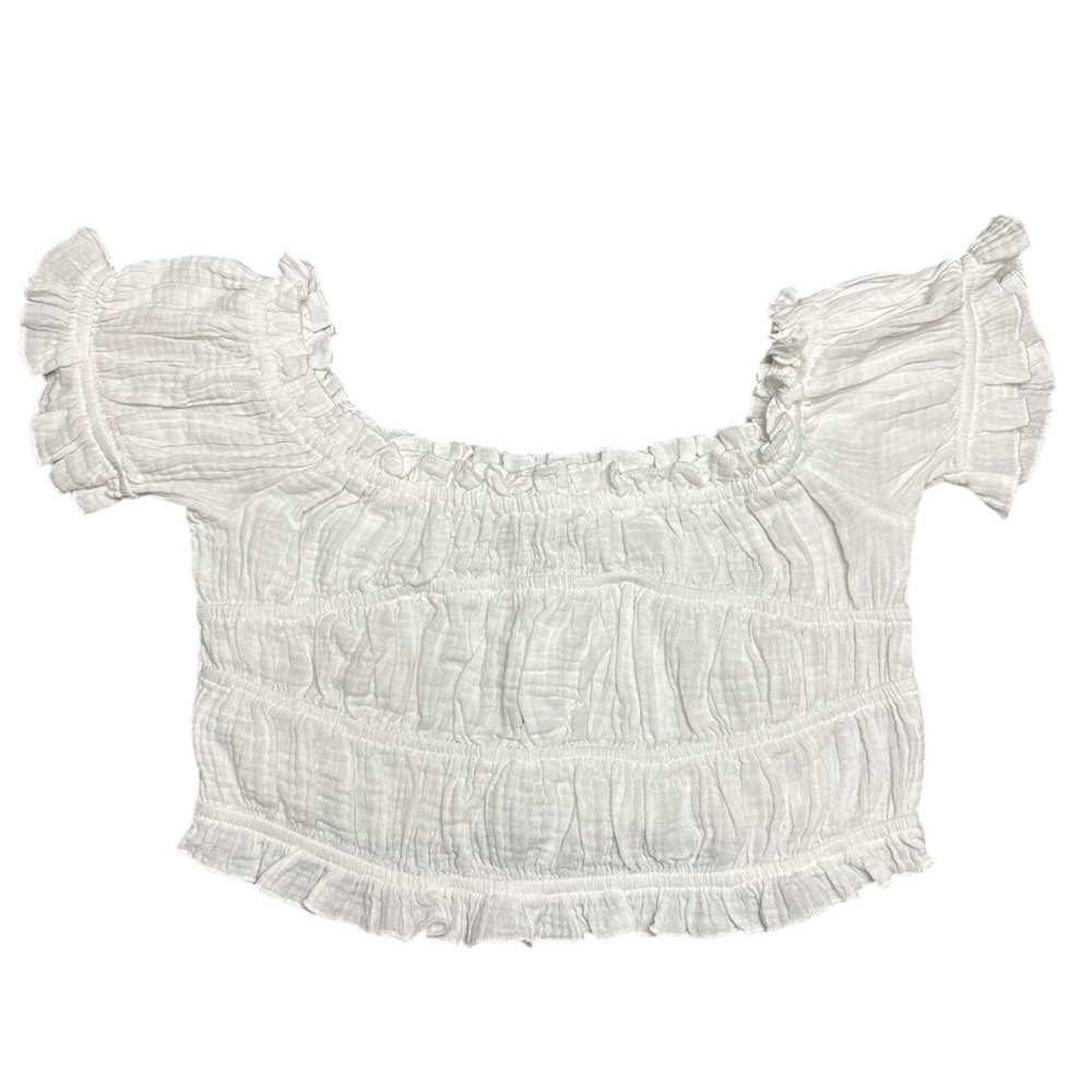 Ocean Drive White Milkmaid Peasant Crop Top Smocked Cottagecore Euro Summer M